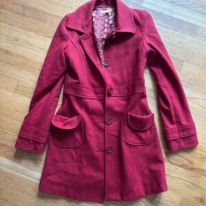 Anthropologie Red Pea Coat